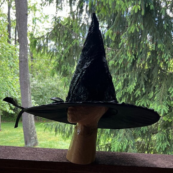 One-of-a-Kind Handmade Teal & Black Witch's Hat w/Decorative Flower & Black Bow - Picture 5 of 13
